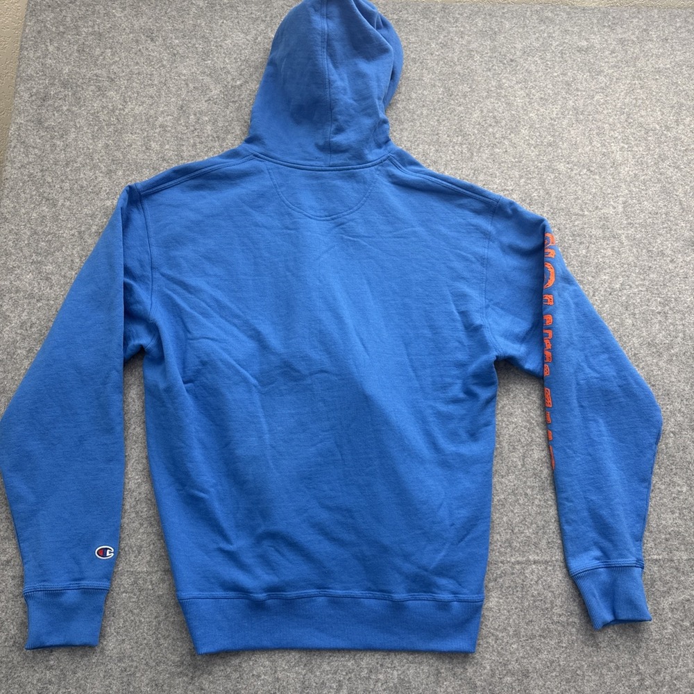 Champion Men's Blue Pullover Hoodie Size XL Graphic Print Logo Orange Highlights - Picture 11 of 12